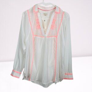 Anthropologie Pilcro NEW Boho Peasant Embroidered Blouse Size S White/Pink